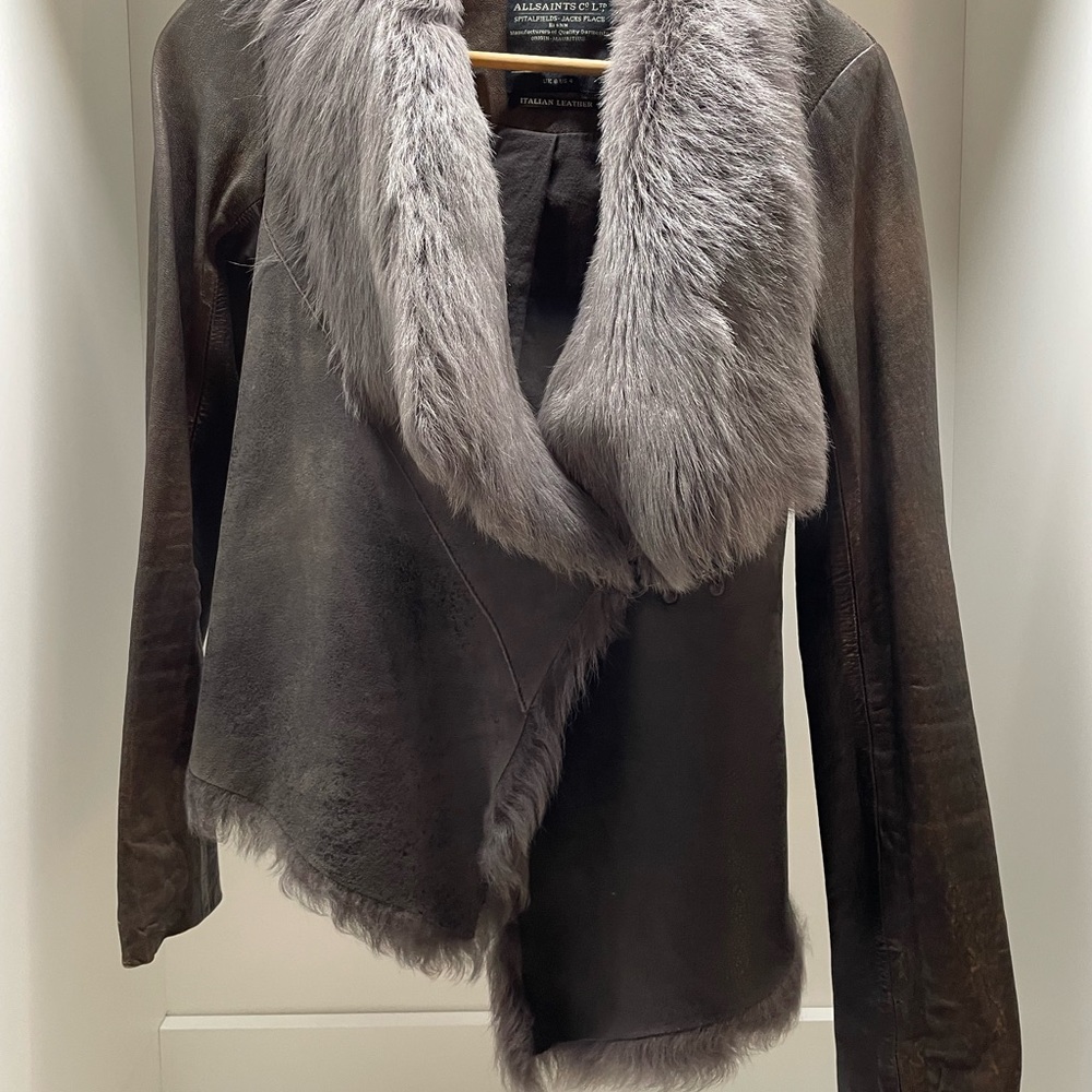 All Saints Leather Jacket with Fur